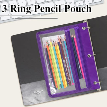 YoeeJob Pencil Pouch for 3 Ring Binder with 1.5 inch Expandable Large Capacity, Double Pockets Zipper Pencil Case, Pencil Binder Pouch for School Office Home,Purple - color: purple