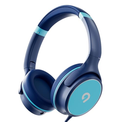 ADOOPE Kids Headphones with Safe 85dB/94dB Volume Limiter for Child/Teens, Foldable HD Stereo Sound Headset for Kindle Kids/fire Tablet/iPad/Laptop, Headphones with Microphone - color: Blue