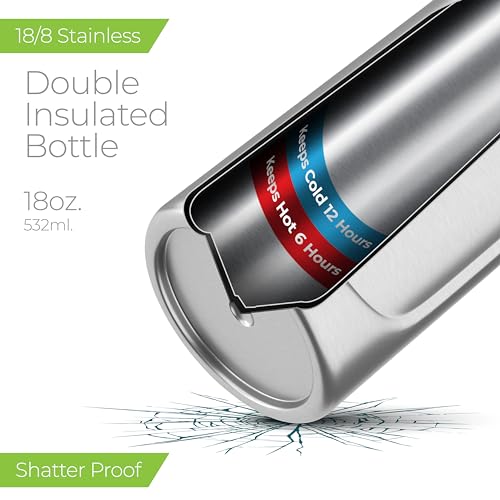 SipX Insulated Water Bottle, Water Bottle with Straw Lid, 18 oz Triple Insulated Stainless Steel, Leakproof, BPA-Free, Slim Durable Metal Bottle for School, Gym & Office, Stainless - color: Stainless