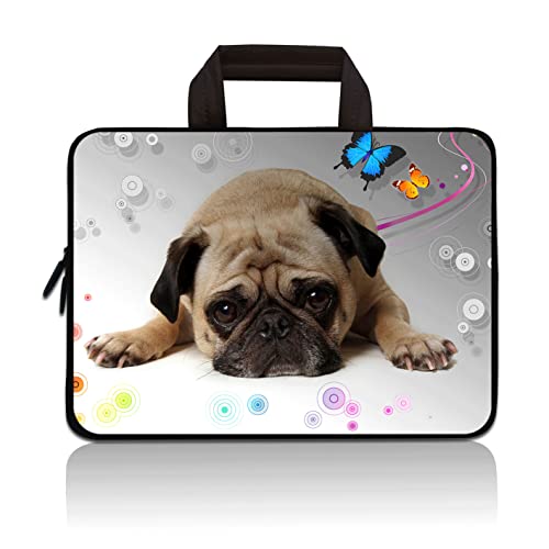 Universal 7~9 inch Kids Tablet Portable Neoprene Zipper Carrying Sleeve Case Bag Fits 7" 8" 8.5" 8.9" 9" iPad mini 5 4 3 2 1, Galaxy Tab A 8.0 (Pug & Butterfly) - color: Pug & Butterfly