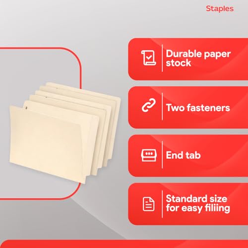 Staples Reinforced File Folder with Fasteners, Letter Size, Manila, Durable Paper Stock, 50/Pack - style: 50 Pack