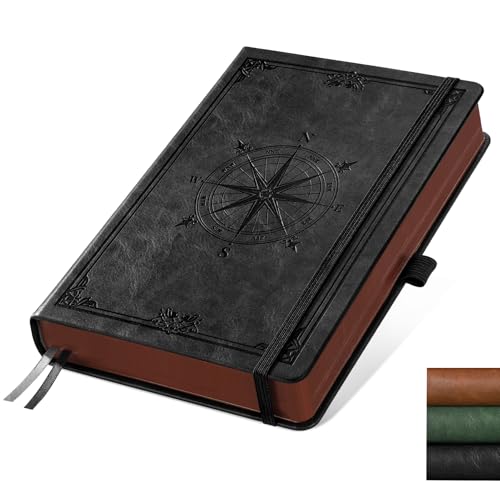 AHGXG Thick Journal Dotted Notebook for Men - 320 Numbered Pages A5 Notebook for Writing, 100gsm Dot Paper, Vintage Leather Hardcover, for Women Work Office School, 5.75'' X 8.38''- Black - color: Black, style: A5-Dotted Notebook