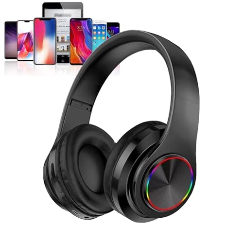 Kids Bluetooth Over Ear Headphones with Colorful LED Lights for Travel,Home | Built-in Mic, Bluetooth 5.0, Wired and Wireless Foldable Stereo Headphones for Classroom, Office, Tablet, Airplane - color: Black 2