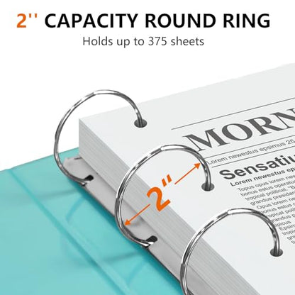 Mini 3 Ring Binder 5.5 x 8.5, 2-Inch Binder, Round Ring, Blue, 2 Pack | Marble Pattern, Ring Spacing 2.75in