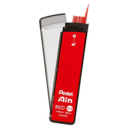 Pentel Ain AMZ-XC285RD3P Mechanical Lead, 0.02 inches (0.5 mm), Red, 3 Pieces - size: 1 Count (Pack of 3), style: Red wick