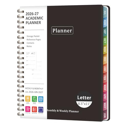 VALOME Planner 2026-2027, Weekly and Monthly Planner, JUL 2026 - JUN 2027 | Letter Size(8.5" x 11"), Hardcover, Agenda Book, Sprial Bound, Inner Pocket, Office and School Use - color: Black, size: 8.5"x11"(Jul 2026-Jun 2027)