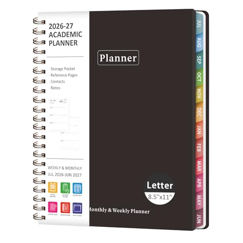 VALOME Planner 2026-2027, Weekly and Monthly Planner, JUL 2026 - JUN 2027 | Letter Size(8.5" x 11"), Hardcover, Agenda Book, Sprial Bound, Inner Pocket, Office and School Use - color: Black, size: 8.5"x11"(Jul 2026-Jun 2027)