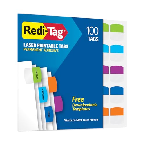 Redi-Tag Laser Printable Tabs, Permanent Index Tabs, Customizable Adhesive Labels, Assorted Tropical Colors, 1.125" x 1.25", 100 Per Pack (1006788) - color: Tropical, size: 100 labels