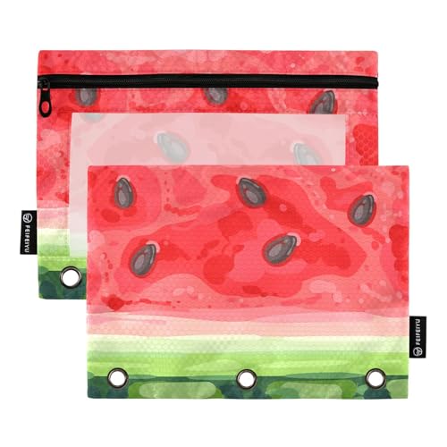 2 Pack 3 Ring Binder Pencil Pouch Watermelon Pencil Case Pencil Bags with Zipper, Clear PVC Binder Pockets for Office Daily Supplies - color: Color 3