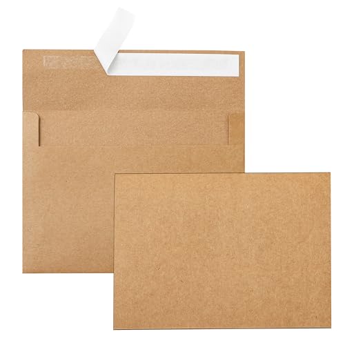 Silunkia 100 Packs Brown Blank Cards and Envelopes 5 x 7 Heavyweight Single Panel Cardstock and A7 Envelopes Self Seal for Wedding Invitations, Birthday, Thank You Cards, Mailing - color: Brown, size: 5x7-100pcs