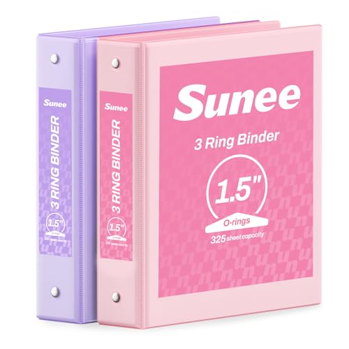 SUNEE 3 Ring Binder 1.5 Inch 2 Pack, Clear View Binder Three Ring PVC-Free (Fit 8.5x11 Inches) for School or Office Supplies, Pink & Purple - color: Pink & Purple, size: 1.5 Inch