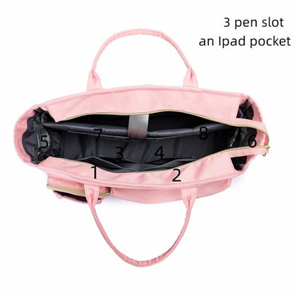 Rabjen Nurse Tote Bag for Work with Padded 15.6” Laptop Sleeve, Medical Supplies Shoulder Bag for Home Health Care - color: Pink