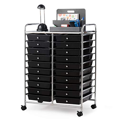 Giantex 20 Drawer Rolling Storage Cart Tools Scrapbook Paper Office School Organizer (25 x 15 x 35 Inch, Black) - color: Black, size: 25” x 15” x 35”(20 Drawers)