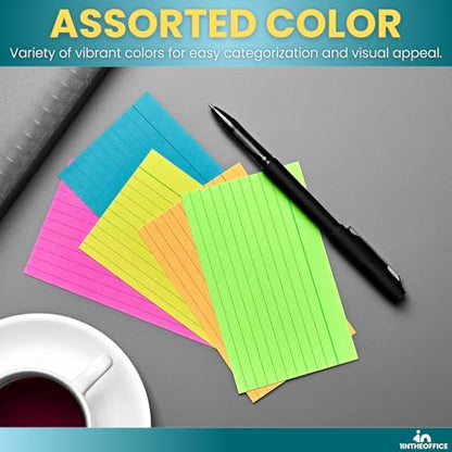 1InTheOffice Ruled Neon Index Cards, Index Cards 3x5 Assorted Neon Color, 300/Pack