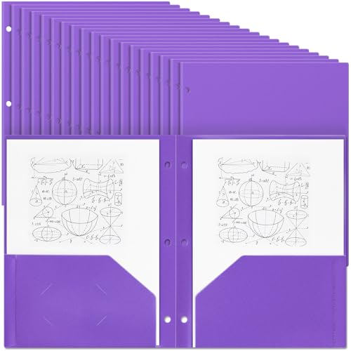 Yeaqee 72 Pcs Plastic Folders with Pockets Bulk 3 Hole Punched 2 Pocket File Folders for 3 Ring Binder Divider Folder for Notebooks, Durable Poly for Office Home (Purple) - color: Purple