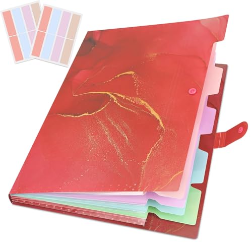 Expanding File Folder, Aesthetic Folders for School, Accordion File Organizer, Aesthetic Folder with Labels,5 Pockets Important Document Folders for School Office Homee(Rose Gold) - color: Rose Gold Marble