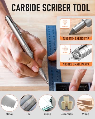 Nicpro 38Pcs Carpenter Pencil with Sharpener, Carpenter Tool in Canvas Case | 102 Refill,Carpenter Pencil Set with 6 Deep Hole Long Nib Marker Pen, Scribe Tool, Construction Pencils for Architect Marking - size: 38 Pack