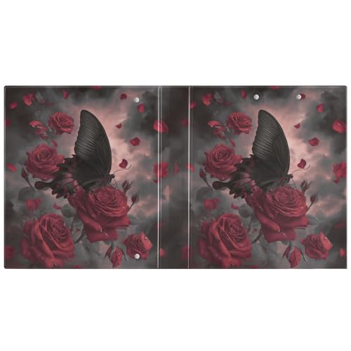 Dark Gothic Roses Black Butterfly Binder 3 Ring 1.5 Inch Binder with Clipboard&Pockets, Hardcover Binders Heavy Duty Large File Folder for Office School Supplies - Holds 200 Sheets - color: Dark Roses With Black Butterfly, size: 1 Pack-12.4x10.63in