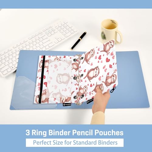 Cute Sloths Novelty Binder Pencil Pouch 3 Ring Clear Pouches with Zipper Pen Organizer for Office College School, 2 Pack - color: Multi-cute Sloths Novelty