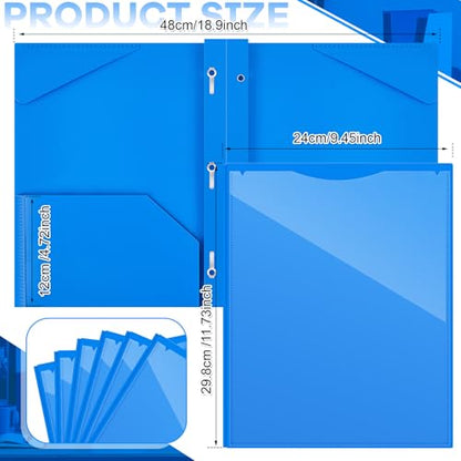Henoyso 18 Pcs Plastic Folder with Clear Front Pocket and 3 Prong Plastic Folders with Card Slot Pocket Folders with Prongs for School Office (Blue) - color: Blue