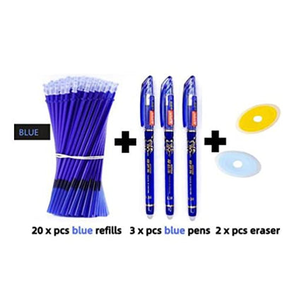 25pcs/Set Erasable Gel Pen Refills Rod 0.5mm Washable Handle Magic Erasable Pen for School Pen Writing Tools Kawaii Stationery (4 Blue) - color: 4 Blue