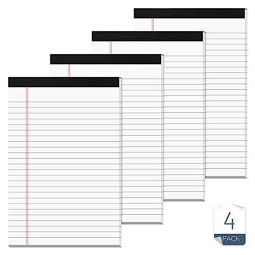 Note Pads 5x8 for Work White Legal Pads 5x8 College Ruled Legal Notepads Lined Note Pads for Office Writing Pads 80 GSM Pads of Paper Notepad 4 Pack Legal Notepads Narrow Ruled with 30 Sheets Per Pad - color: White-4P