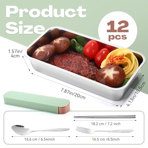 Vesici 12 Pack Stainless Steel Bento Boxes with Tableware Set 17 oz 1 Compartments Snack Box Containers with Leakproof Lids, Divided Meal Prep Lunch Box Food Container Dishwasher Safe - style: 1 Compartments