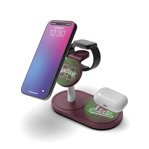 SOAR Collegiate 3-in-1 Wireless Charging Station - color: Mississippi State Bulldogs