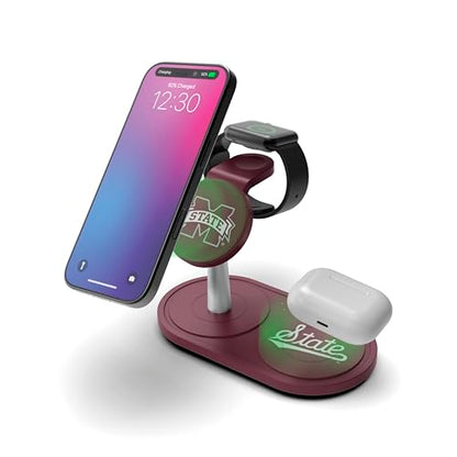 SOAR Collegiate 3-in-1 Wireless Charging Station - color: Mississippi State Bulldogs