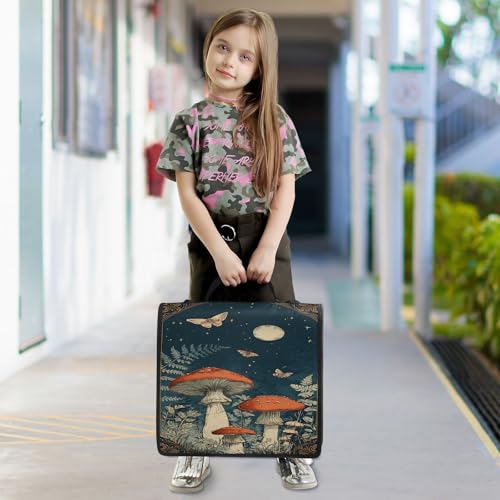 3 Ring Zipper Binder Moonnight Mushroom Butterfly Binders Bag with Shoulder Strap 500 Sheets Paper Organizer Trapper Keeper Documents Storage File Folder for School Office - color: A2850