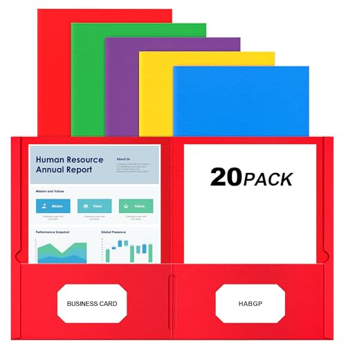 HABGP Two Pocket Folders, 20 Pack Paper Folders with Pockets Fit 8.5 x 11 Letter Size Paper, 20 Assorted Colors File Folders with Pockets and Business Card Slots for School Office Home Business - color: 20 Pack