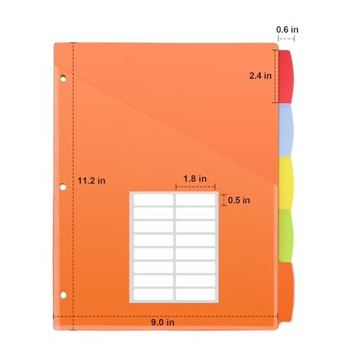 HABGP 10PCS/2 Set 3 Ring Binder Dividers with Tabs, Dividers with Clear Front Pockets for 3 Ring Binder Color Pages, 5 Tab Folder Dividers,Three Rings File Divider with Tabs,Tabbed Index Divider