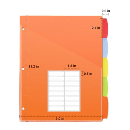 HABGP 10PCS/2 Set 3 Ring Binder Dividers with Tabs, Dividers with Clear Front Pockets for 3 Ring Binder Color Pages, 5 Tab Folder Dividers,Three Rings File Divider with Tabs,Tabbed Index Divider