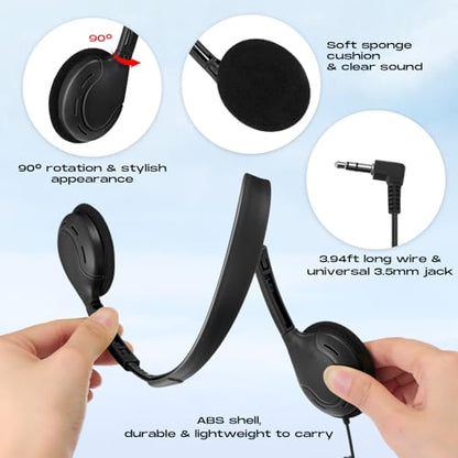 Yunsailing 30 Pack Bulk Over Ear Headphones Set On Ear Headsets Earphones with Adjustable Headband and 3.5mm Plug for Group Learning, Computer Lab, Library, Online Lesson (Black) - color: Black