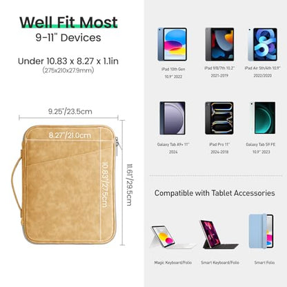 DTTO 9-11 Inch Tablet Sleeve Bag for iPad A16 11-in/Air 11-in M3 M2, iPad 10th Gen 10.9", iPad 9/8/7th Gen 10.2", iPad Air 5/4th Gen 10.9", iPad Pro 11, Galaxy Tab A9+, Waterproof Travel Bag, Apricot - color: Apricot, size: 9-11 Inch
