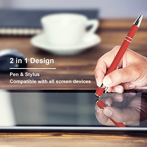 Oddmoal Ballpoint Pen with Stylus Tip, Soft Touch Click Metal Pen, 1.0mm Medium Point, Black Ink, 12 Count(Red) - color: Red - 12 Pens