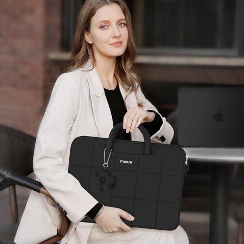 MOSISO Laptop Case 13.3 inch,13-13.3 inch Puffy Laptop Sleeve Compatible with MacBook Neo 13/Air 13 13.6/Pro/Pro 14,HP Dell ASUS Lenovo,Rectangle Quilted Bag with Handle&Flower Pendant, Black - color: Black, size: 13.3 inch