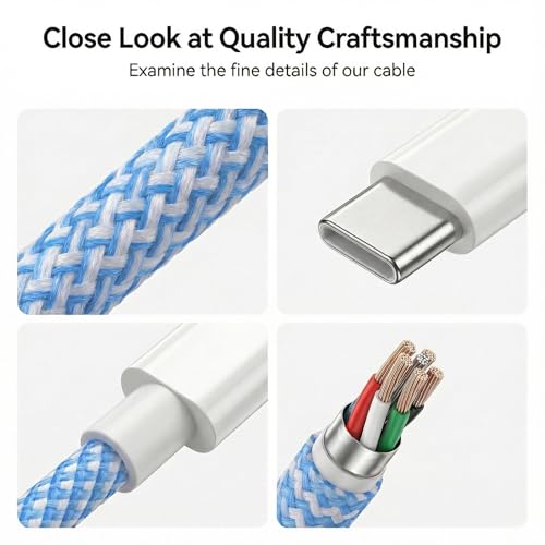 USB C to C Charger Cable, 60W, 3FT, 2-Pack, Blue | Fast Charging, Braided Nylon, for iPhone 17/16/15, MacBook iPad, Galaxy S25/S24 - color: Blue, size: 3FT+3FT