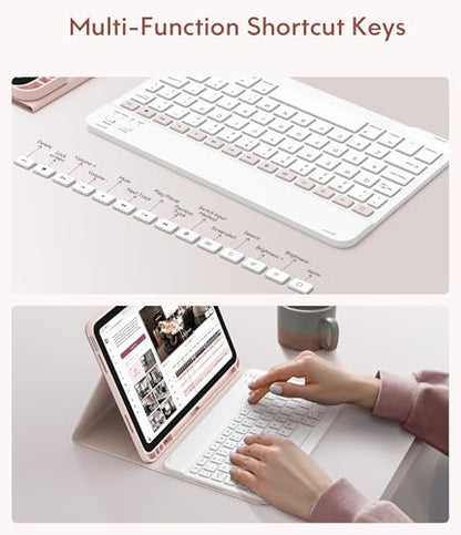 CHESONA Keyboard Case for iPad A16 11th/10th Gen, Pink | Detachable Wireless Keyboard, Multi-Angle Folio Stand, Built-in Pencil Holder, Thin & Lightweight Design - color: Pink