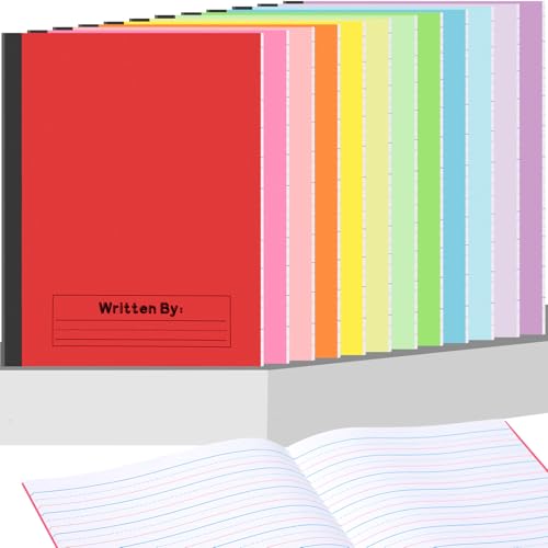 Henoyso 12 Pcs Primary Composition Notebook K-2, Wide Ruled 9.75" x 7.5" Journals, 60 Pages, Writing & Handwriting Practice for Kindergarten, 1st & 2nd Grade, Back to School Supplies (12 Colors) - color: 12 Colors