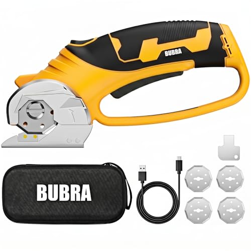 Cordless Electric Scissors 4V Rechargeable Cardboard Cutter with 4 SK5 Blades, 2000mAh Battery, LED Light, Electric Box Cutter 1/3” Cutting Capacity Power Cutter for Fabric Carpet Leather - Yellow - color: Yellow