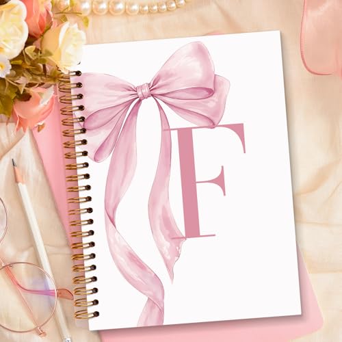 JXREQ Coquette Pink Bow Personalized Notebook, Initial Letter F Monogram Journal, Preppy Girly Ribbon Bow Journal, Monogrammed Gifts for Women, Aesthetic Spiral Notebook 5.5x8.3 - color: Fpink