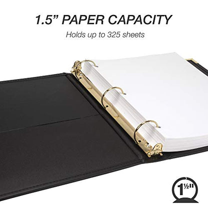 Samsill Classic Collection Leather 3 Ring Binder, Executive Presentation Portfolio, 1.5 Inch (Holds 325 Sheets), Brass Round Ring, Black - color: Black, size: 1.5 Inch, style: Classic