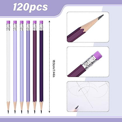 TecUnite 120 Pcs #2 HB Pencils with Eraser No 2 Unsharpened Wooden Hexagonal Pencils for Adults Gifts for School Exam art Learning Office Sketching(Purple Series) - color: Purple Series