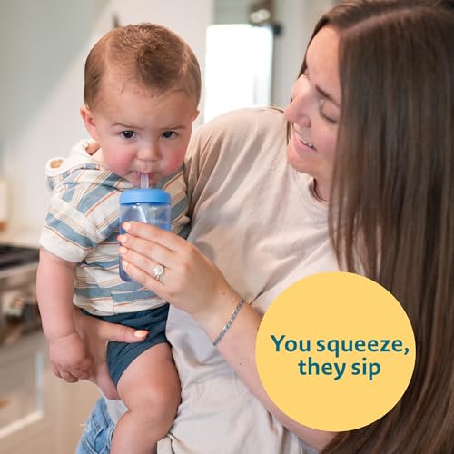 The First Years Squeeze & Sip Toddler Straw Cups - Squeezable Transition Sippy Cup with Silicone Straw - Toddler Feeding Supplies - Blue/Yellow/Red - 7 Oz - 3 Count - Ages 6 Months and Up - color: Blue/Yellow/Red