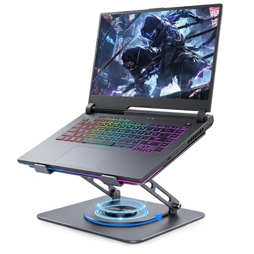 Leeboom Adjustable Laptop Stand for Desk, Ergonomic Height Adjustable Riser, 360° Rotating & Foldable, Ventilated Cooling, Fits Up to 17.3” Laptops (Including Gaming Laptops), Dark Silver - color: Gray