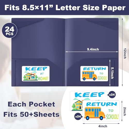 Henoyso 24 Pack Take Home Folders with 2 Pockets and Tabs, Plastic Classroom Communication Homework Folder School-to-Home with Clear Front Pocket for Students Parent Teacher Connector (Dark Blue) - color: Dark Purple