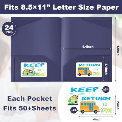 Henoyso 24 Pack Take Home Folders with 2 Pockets and Tabs, Plastic Classroom Communication Homework Folder School-to-Home with Clear Front Pocket for Students Parent Teacher Connector (Dark Blue) - color: Dark Purple