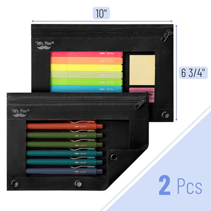 Mr. Pen Fabric Pencil Pouch with 3 Binder Holes, Black, Set of 2 (Pack of 2) - color: Black, size: 4 Pack
