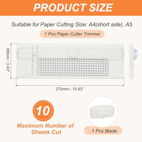 PATIKIL Paper Cutter Trimmer, A4 Straight Small Portable Paper Slide Paper Slicer with Safe-Guard for Craft Cardstock Label Card, Scrapbook Photo, White, with 1 Blade - color: White